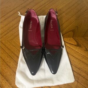 Prada Women's Black Leather Kitten Heels